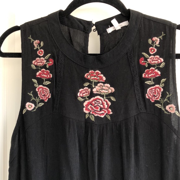 Maurices Black Tank Top with Pink Floral Embroidery - Picture 2 of 5